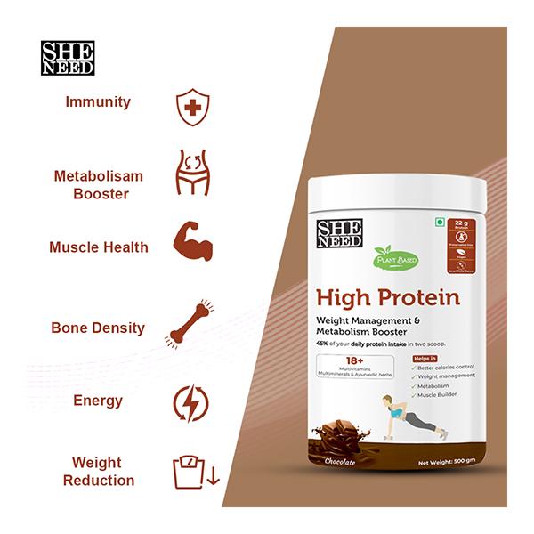 She Need Plant Based High Protein Powder - Chocolate Flavour 500 gm - Whey Proteins