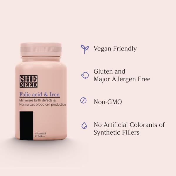 Sheneed Folic Acid & Iron Tablet - Pack of 2 x 60's - Calcium And Minerals