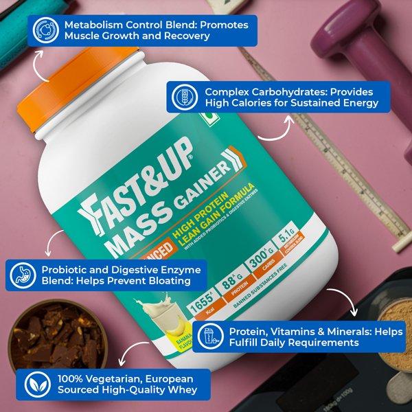 Fast&Up Mass Gainer Protein Powder - Banana Flavour 3000 gm - Whey Proteins