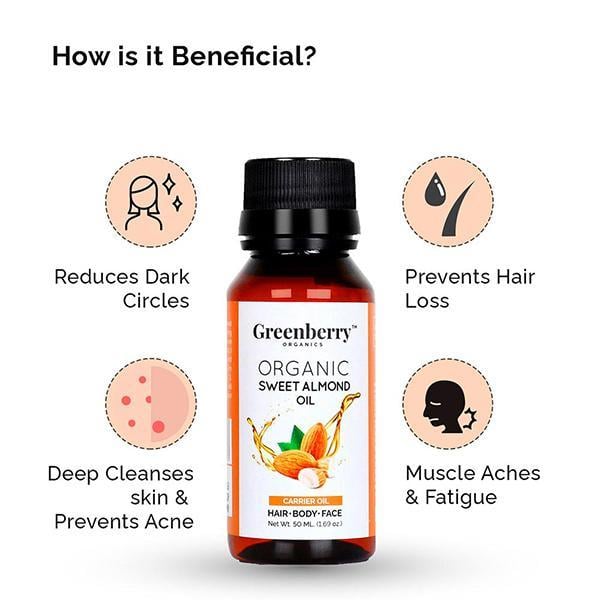 Greenberry Organics Organic Sweet Almond Oil 50 ml - Essential Oils