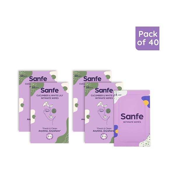 Sanfe 3 IN 1 Intimate Wipes - Cucumber & White Lily (Pack of 40) - Intimate Care