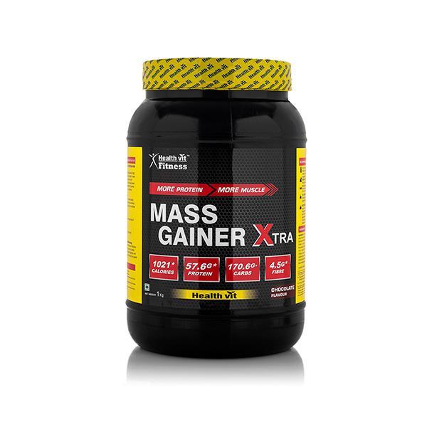 HealthVit Fitness Mass Gainer Xtra Powder - Chocolate Flavour 1 kg - Weight Gain