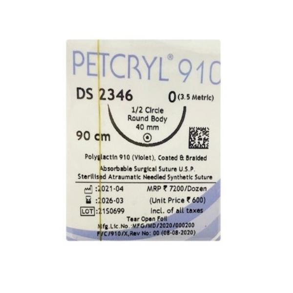 Netmeds | Dolphin Petcryl Polyglactin 910 Coated & Braided Suture (DS 2346) (90 cm) (1-0) - Violet