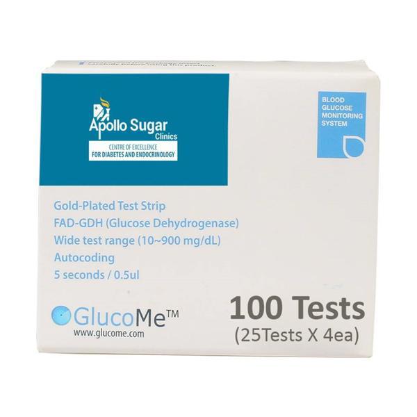Apollo Sugar Glucome Test Strip 100's - Blood Glucose Monitors/Strips