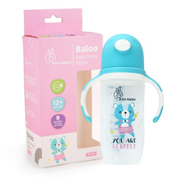 R for Rabbit Baloo Baby Straw Sipper 300 ml - Blue