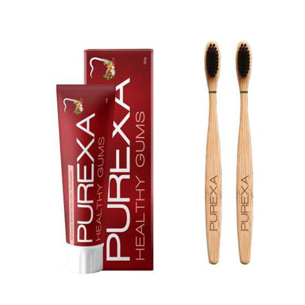 Netmeds | Purexa Oral Care Combo (Herbal Toothpaste 100 gm + Bamboo Toothbrush - Charcoal 2's)