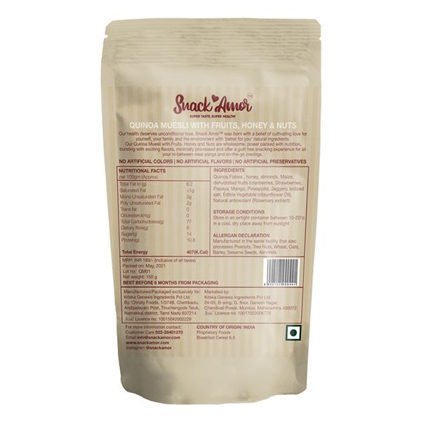 Snack Amor Quinoa Muesli (Pack of 2 x 150 gm) - Nutritional Bars