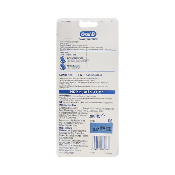 Oral-B Cavity Defense with Charcoal Extract Medium Toothbrush 4's - Toothbrushes
