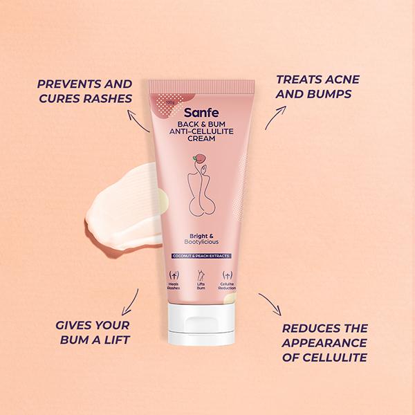 Sanfe Back & Bum Anti-Cellulite Cream - Coconut & Peach Extracts 100 gm - Lotions & Creams