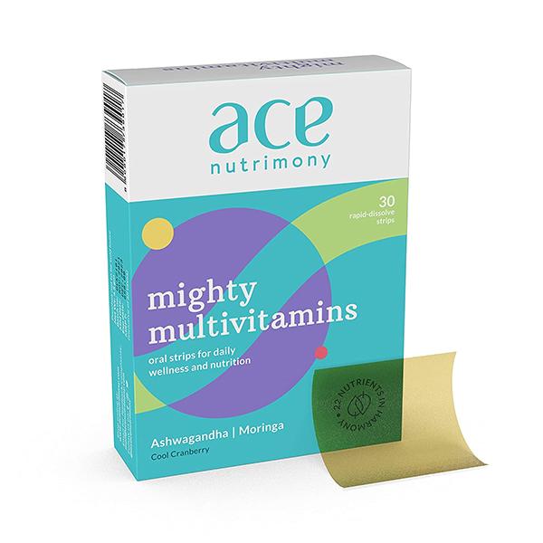 Netmeds | Ace Nutrimony Mighty Multiviatmins with Ashwgandha and Moringa Rapid Dissolve Strip - Cool Cranberry 30's
