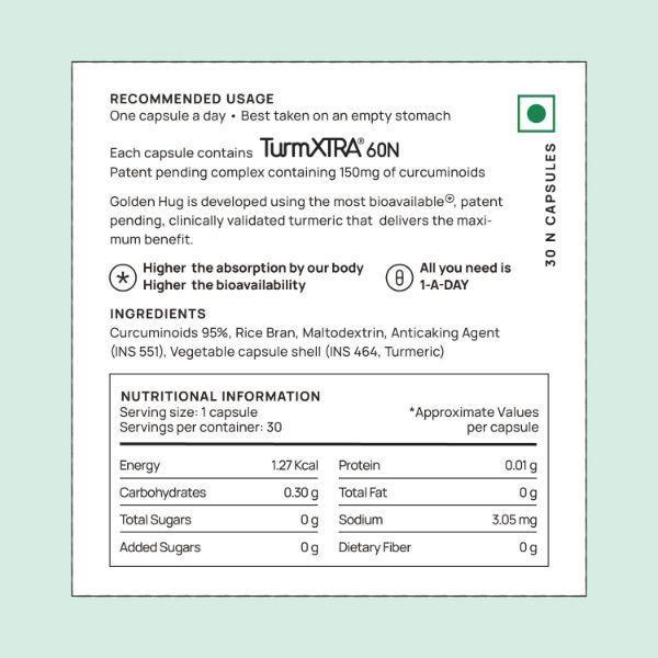 Nature & Thought Golden Hug Turmeric Capsule 30's - Herbal Dietary Supplement