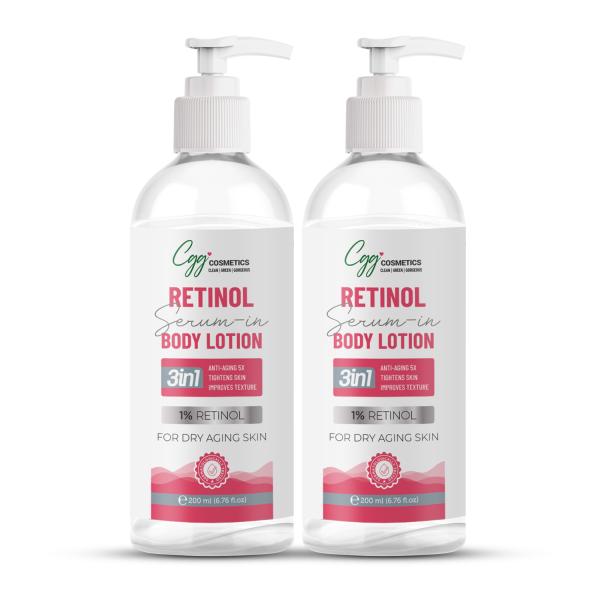 Netmeds | CGG Cosmetics 1% Retinol Serum In Body Lotion - Dry Aging Skin (Pack of 2 x 200 ml) 400 ml