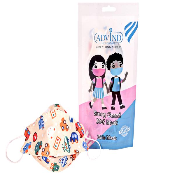 Netmeds | Advind Smog Guard N95 For 4-12 Years Kids Face Mask - Car Printed Design 1's