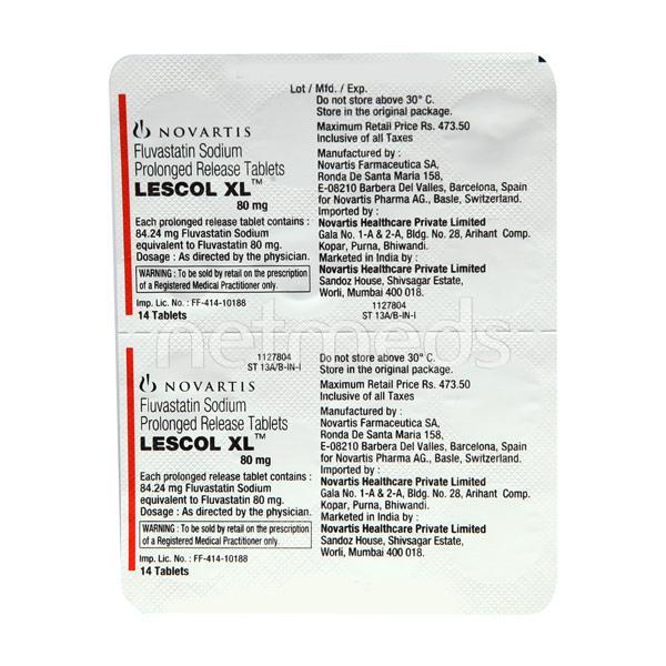Lescol XL 80mg Tablet 14'S - High Cholesterol-Dys