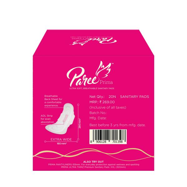 Paree Prima Ultrasoft Heavy Flow Sanitary Pads (XL) (Pack of 2 x 20's) - Sanitary Napkins