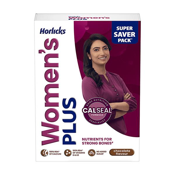Women's Plus Horlicks No Added Sugar Powder - Chocolate Flavour 400 gm (Refill Pack)