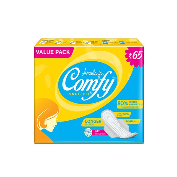 Netmeds | Amrutanjan Comfy Snug Fit Sanitary Pads - Value Pack 18's