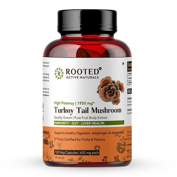 Rooted Active Naturals Turkey Tail Mushroom Veg Capsule 120's - Pure Herbs