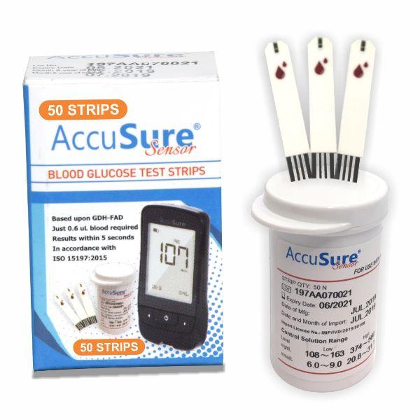 Netmeds | AccuSure Sensor Gluco Test Strip 50's