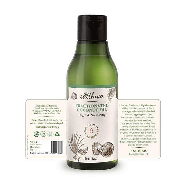 Satthwa Light & Nourishing Fractionated Coconut Oil 150 ml - Carrier Oils