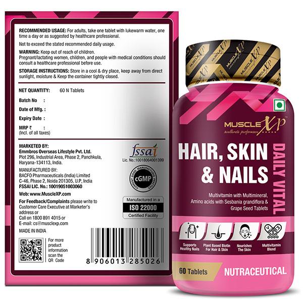 MuscleXP Daily Vital Hair, Skin & Nails Tablet 60's - Hair & Skin