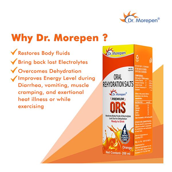Dr. Morepen Premium ORS Drink - Orange 200 ml - Oral Rehydration (Ors)