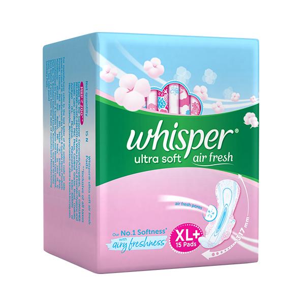 Whisper Ultra Soft Air Fresh Sanitary Pads (XL +) 15's - Sanitary Napkins