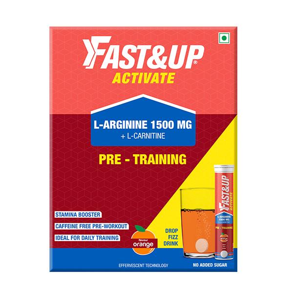 Netmeds | Fast&Up Activate Pre-Training Drink L-Arginine L-Carnitine 1500 mg Effervescent Tablet - Orange Flavour (Pack of 3 x 20) 1's