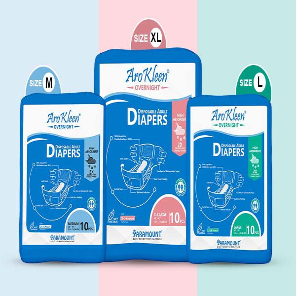 AroKleen Overnight Disposable Adult Diapers (M) (71.1 cm - 101.6 cm) (Pack of 2 x 10's) 1's - Adult Diapers & Pads