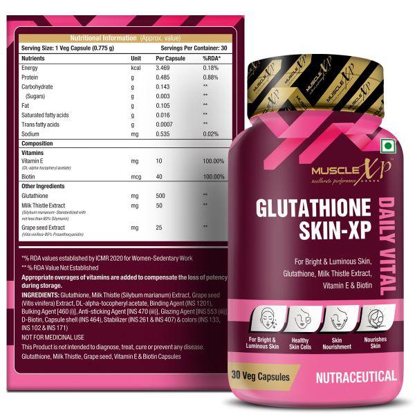 MuscleXP Glutathione Skin XP Daily Vital Veg Capsule 30's - Hair & Skin