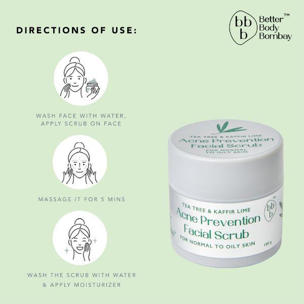 BBB Better Body Bombay Acne Prevention Facial Scrub- Tea Tree & Kaffir Lime 100 gm - Scrubs & Exfoliants