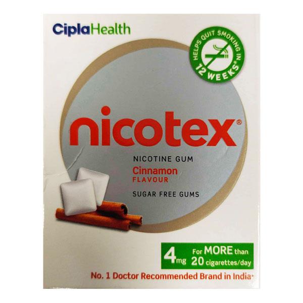 Netmeds | NICOTEX CINNAMON FLAVOUR SUGAR FREE 4mg Chew Gum 12's