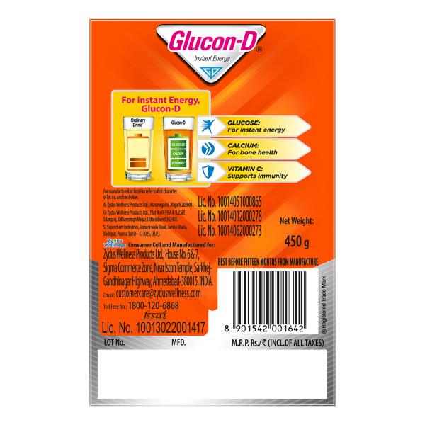 Glucon-D Instant Energy Powder - Tangy Orange (Refill) 450 gm - Energy Drinks