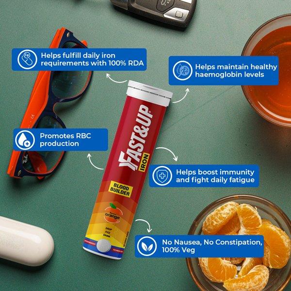 Fast&Up Iron Effervescent Tablet - Orange Flavour 20's - Calcium And Minerals