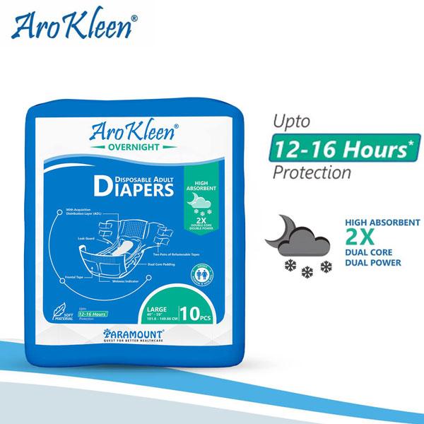 AroKleen Overnight Disposable Adult Diapers (L) (101.6 cm - 149.86 cm) 10's - Adult Diapers & Pads
