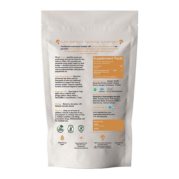 Rooted Active Naturals Lion's Mane Mushroom Extract Powder 60 gm - Pure Herbs