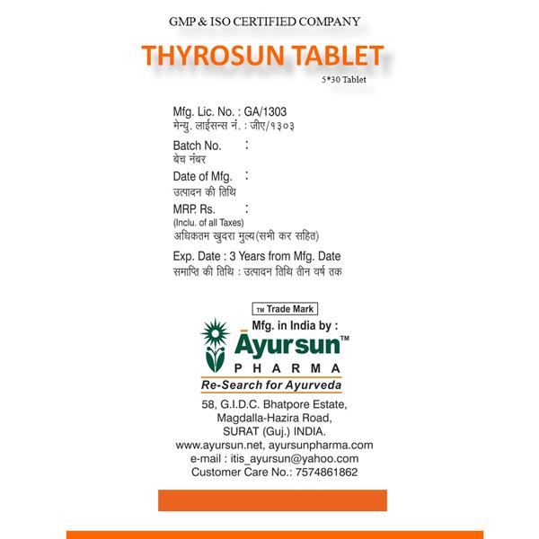 Ayursun Thyrosun Tablet (Pack of 5 x 30's) - Speciality Medicines