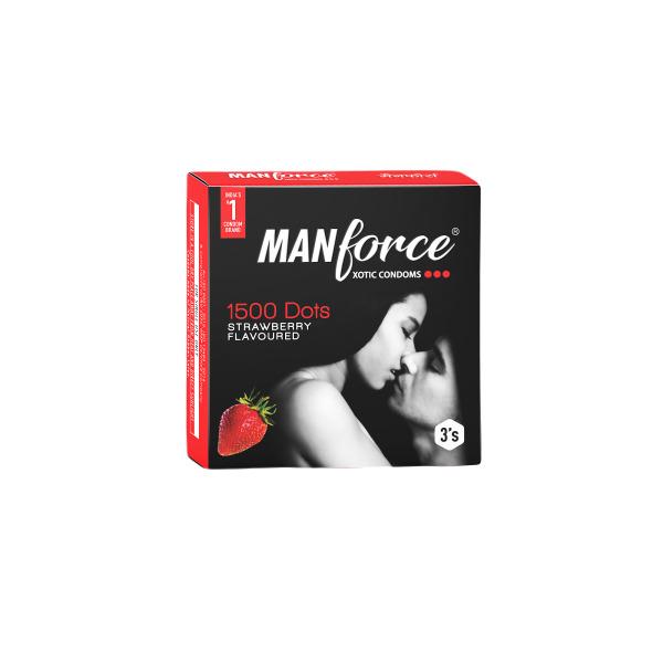 Netmeds | Manforce 1500 Dots Xotic Condoms - Strawberry Flavoured 3's