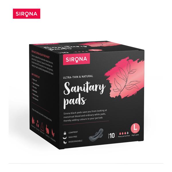 Sirona Super Soft Black Sanitary Pad (Large) 10's