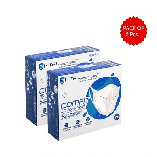 Netmeds | Shital Comfit 3D Face Mask - White (Pack of 5)