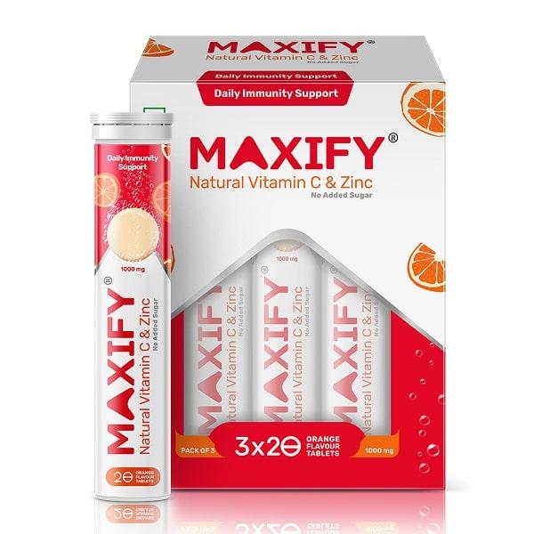 Maxify Natural Vitamin C & Zinc Effervescent Tablet (Pack of 3 x 20's) - Multi-Vitamins