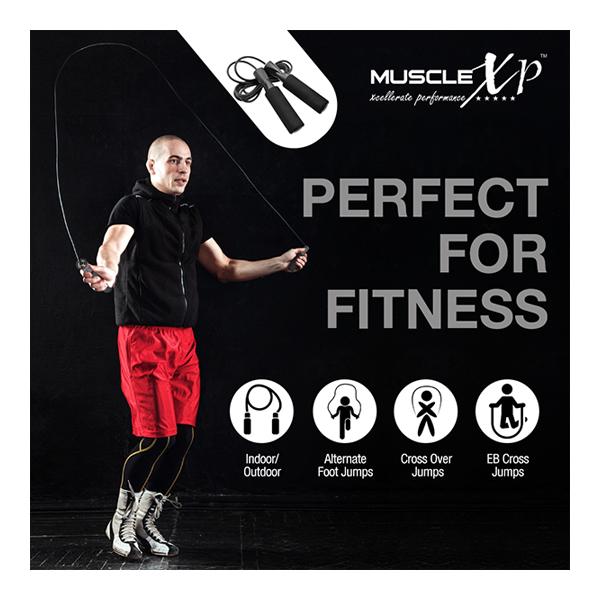 MuscleXP Skipping Rope (Jumping Rope) with Foam Handles - Black 1's - Gym Accessories