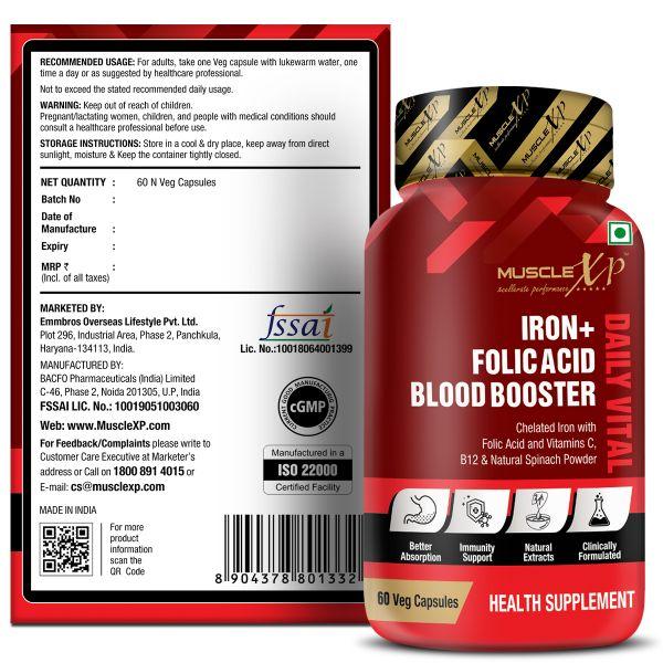 MuscleXP Iron + Folic Acid Blood Booster Daily Vital Veg Capsule 60's - Amino Acids