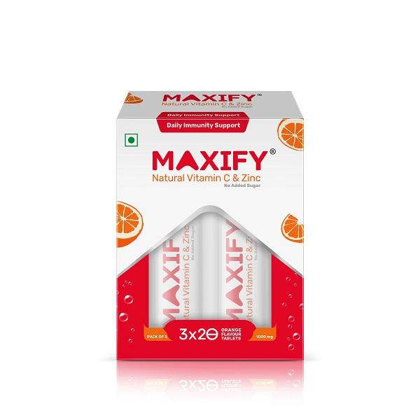 Maxify Natural Vitamin C & Zinc Effervescent Tablet (Pack of 3 x 20's) - Multi-Vitamins