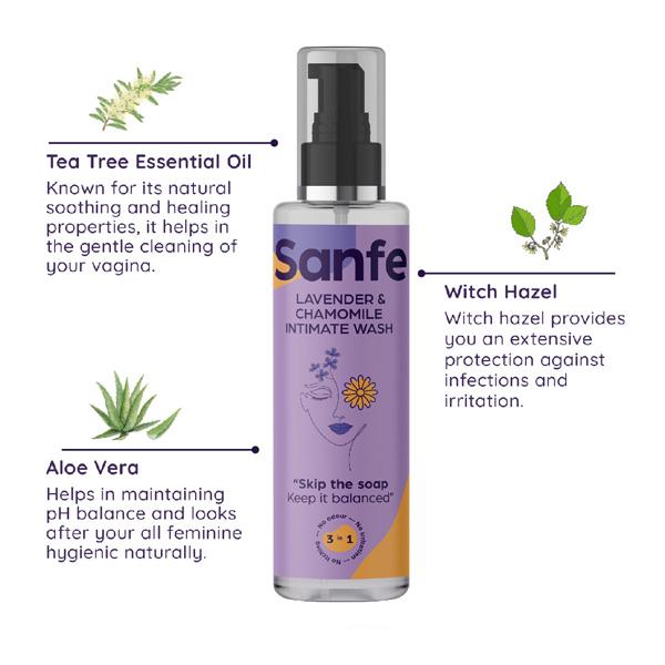 Sanfe Clean Period Set (Organic Sanitary Pads - Day Pads 12's and Intimate Wash - Lavender & Chamomile 100 ml) - Sanitary Napkins