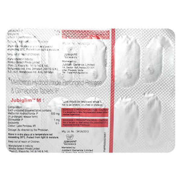 Jubiglim M 1mg/500mg Tablet 10'S - Diabetes-Ant