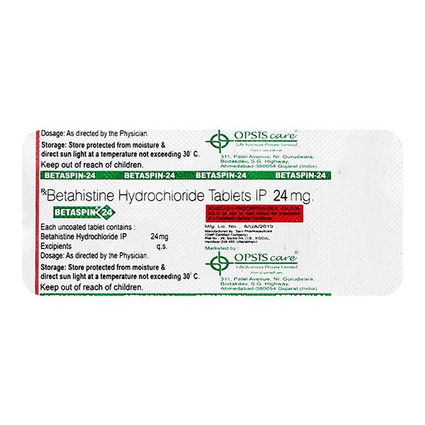 BETASPIN 24mg Tablet 10's - Vertigo-Ant