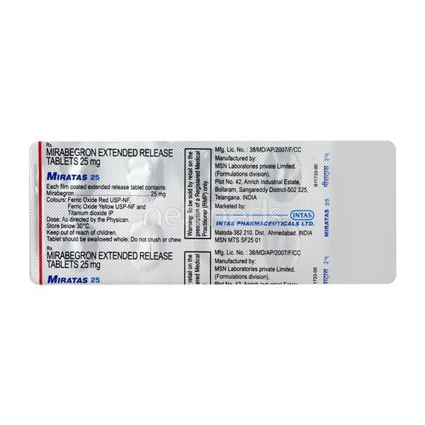 Miratas 25mg Tablet 10'S - Bladder And Prostate Disorders-Dru