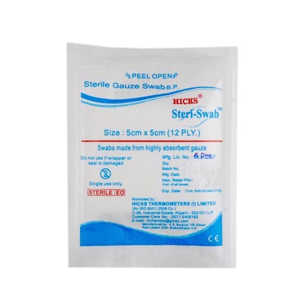 Netmeds | Hicks Steriswab Sterile Gauze Swab (5 cm x 5 cm x 12 Ply) 1's