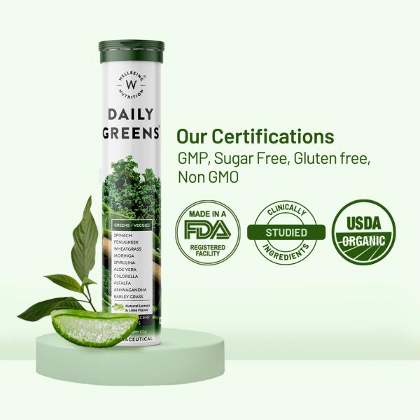 Wellbeing Nutrition Daily Greens Effervescent Tablet (Pack of 6 x 15's) - Herbal Dietary Supplement